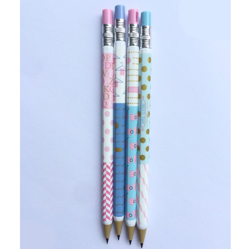 3X Fresh Pastel Dots Wave Striped Press Automatic Mechanical Pencils School Office Supply Stationery 2.0mm