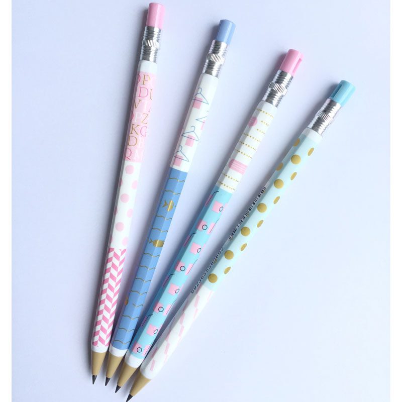 3X Fresh Pastel Dots Wave Striped Press Automatic Mechanical Pencils School Office Supply Stationery 2.0mm