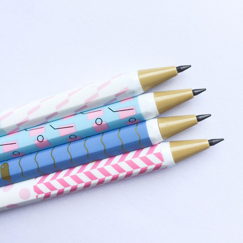 3X Fresh Pastel Dots Wave Striped Press Automatic Mechanical Pencils School Office Supply Stationery 2.0mm