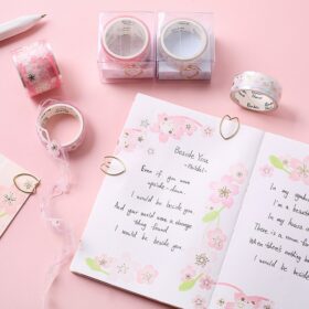 1 Roll March Sakura Hollowed Out Paper Tape +Clip Set Notebook Decoration - Image 5