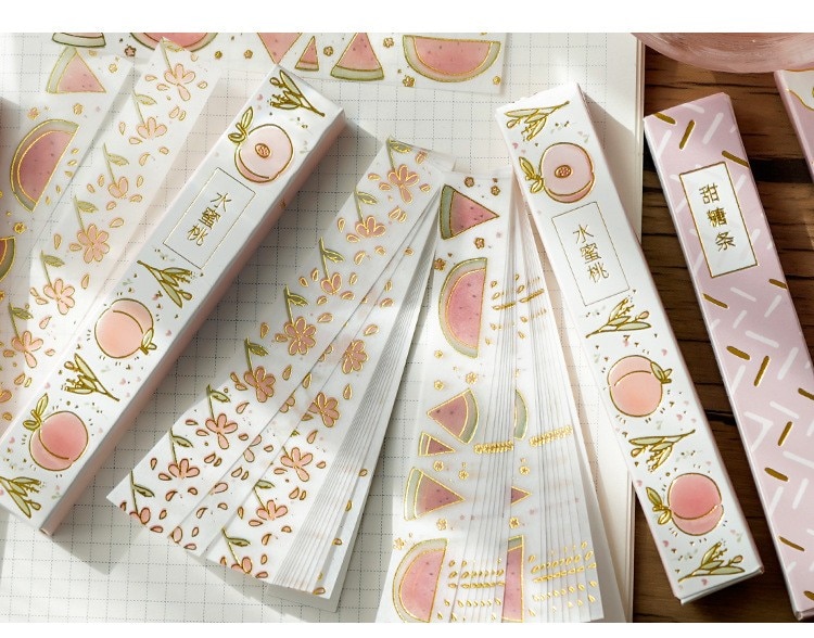 20 Sheets /Box Long Golden Bling Peach Strawberry Feather DIY Decorative Tape Stickers Material Paper