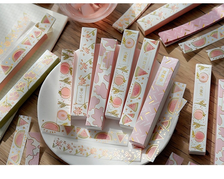 20 Sheets /Box Long Golden Bling Peach Strawberry Feather DIY Decorative Tape Stickers Material Paper