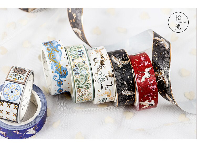 1.5*5m Chinese Style Wave Crane Cloud Masking Tape Album Scrapbooking Decor Washi Tape School Supply Stationery Stick Label