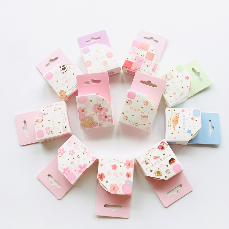 1.5cm*5m Spring Sakura Cats Masking Tape Album Scrapbooking Decor Paper Washi Tape Stick Label