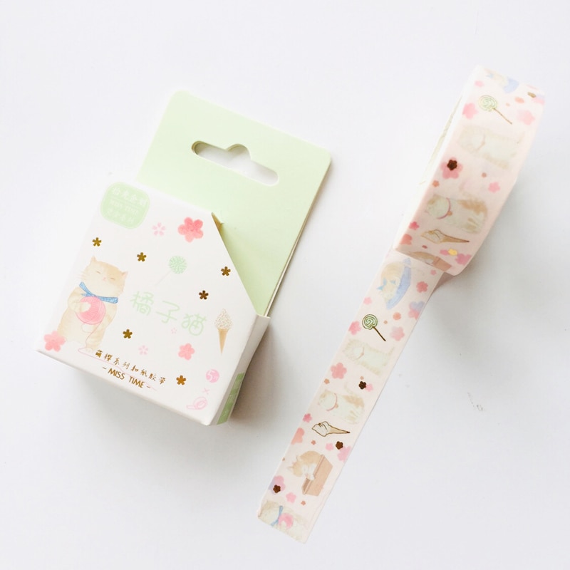 1.5cm*5m Spring Sakura Cats Masking Tape Album Scrapbooking Decor Paper Washi Tape Stick Label