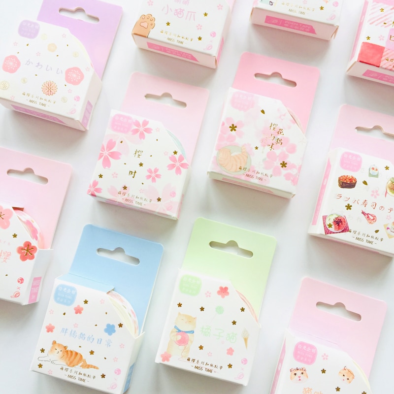 1.5cm*5m Spring Sakura Cats Masking Tape Album Scrapbooking Decor Paper Washi Tape Stick Label