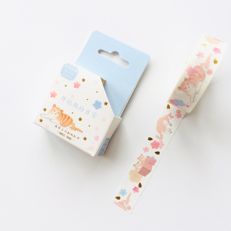 1.5cm*5m Spring Sakura Cats Masking Tape Album Scrapbooking Decor Paper Washi Tape Stick Label