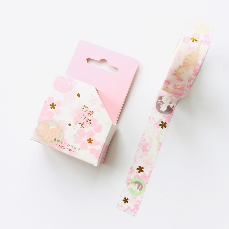 1.5cm*5m Spring Sakura Cats Masking Tape Album Scrapbooking Decor Paper Washi Tape Stick Label