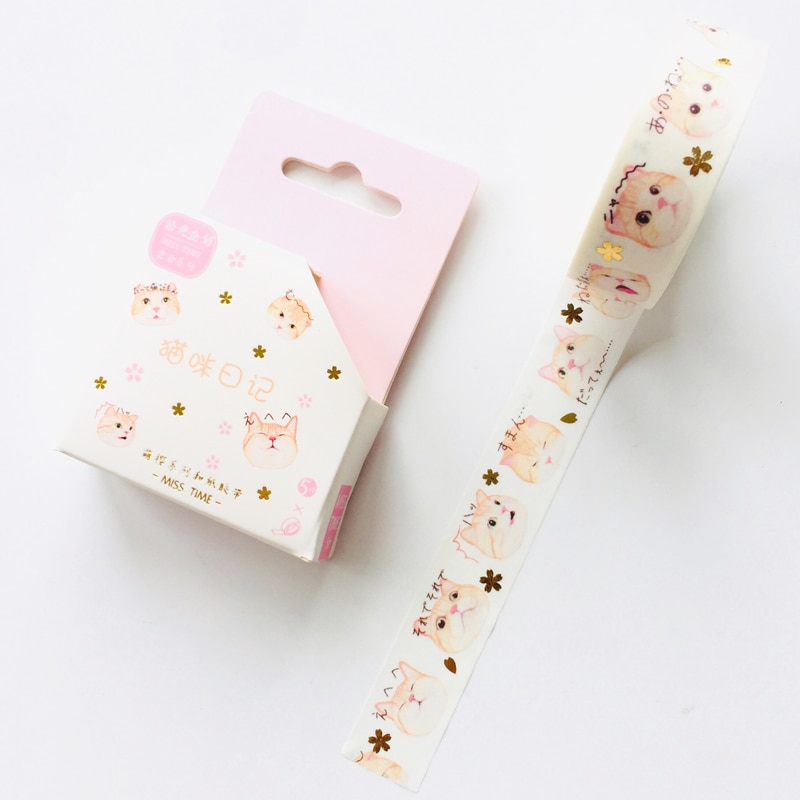 1.5cm*5m Spring Sakura Cats Masking Tape Album Scrapbooking Decor Paper Washi Tape Stick Label