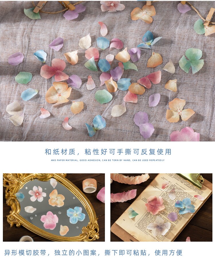 100 pieces /Roll Romantic Hand-painted Flower Petals Cutting Tape DIY stickers Households Decoration