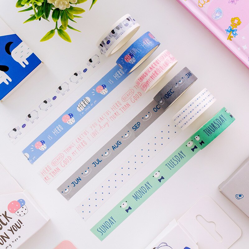 1.5cm*5m Kawaii Creative Cartoon Dog Cactus Masking Tape Album Scrapbooking Decor Washi Tape Stick Label