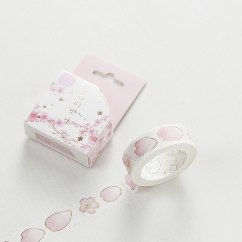 1 Roll 1.5mm*7M Pink Sakura Petal Golden Line Paper Masking Tape Album Scrapbooking Decor Washi Tape