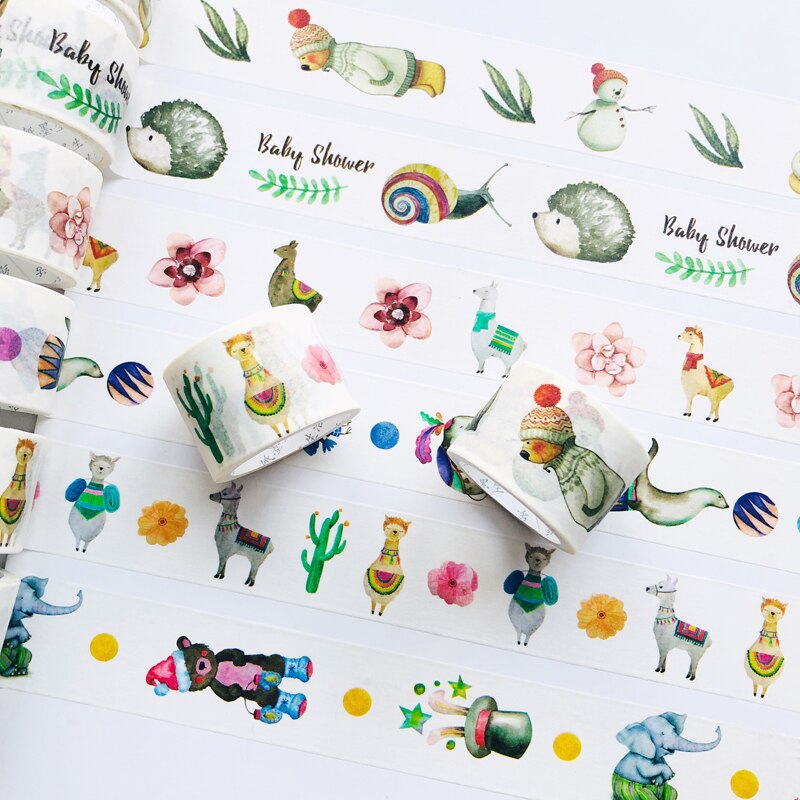 3cm*5M Cute Forest  Bear Alpaca Hedgehog Elephant Paper Washi Masking Tape DIY Scrapbooking Stick Label