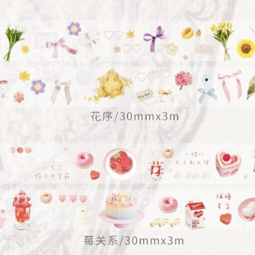 3cm*3 Meters PVC Strawberry Cakes Bow Flowers Decorative Tape Stickers