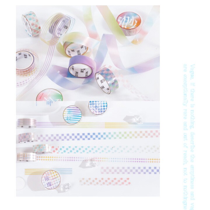 1.5CM*3M Rainbow Gradient Grids Solid PET Decorative Tape Sticker Diary Notebook Decoration