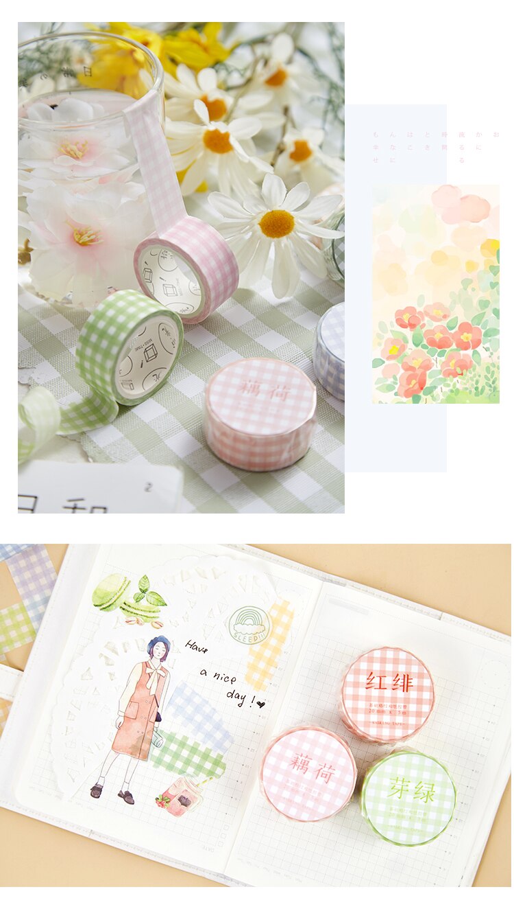 20mm*5m Basic Simple Grids Paper Masking Washi Tape DIY Decorative Sticker Stick Label Handbook Album Decoration