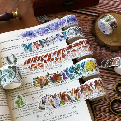 100 pieces Autumn Forest Plants and Animals Collage Tape DIY Stickers