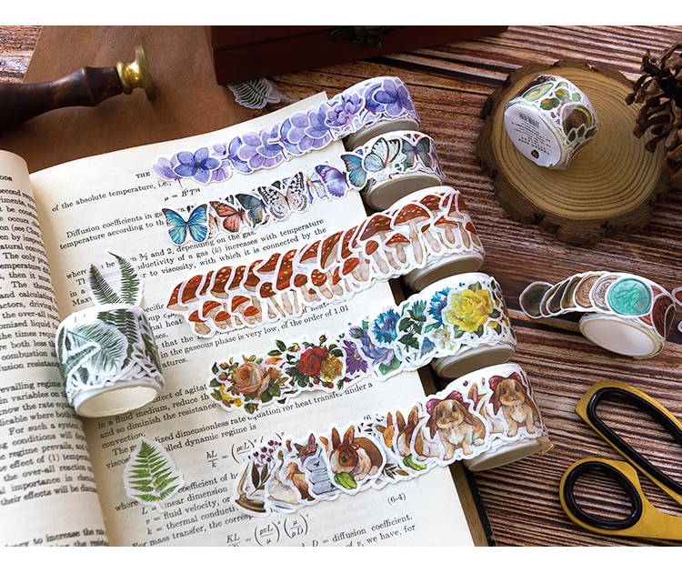 100 pieces Autumn Forest Plants and Animals Collage Tape DIY Stickers