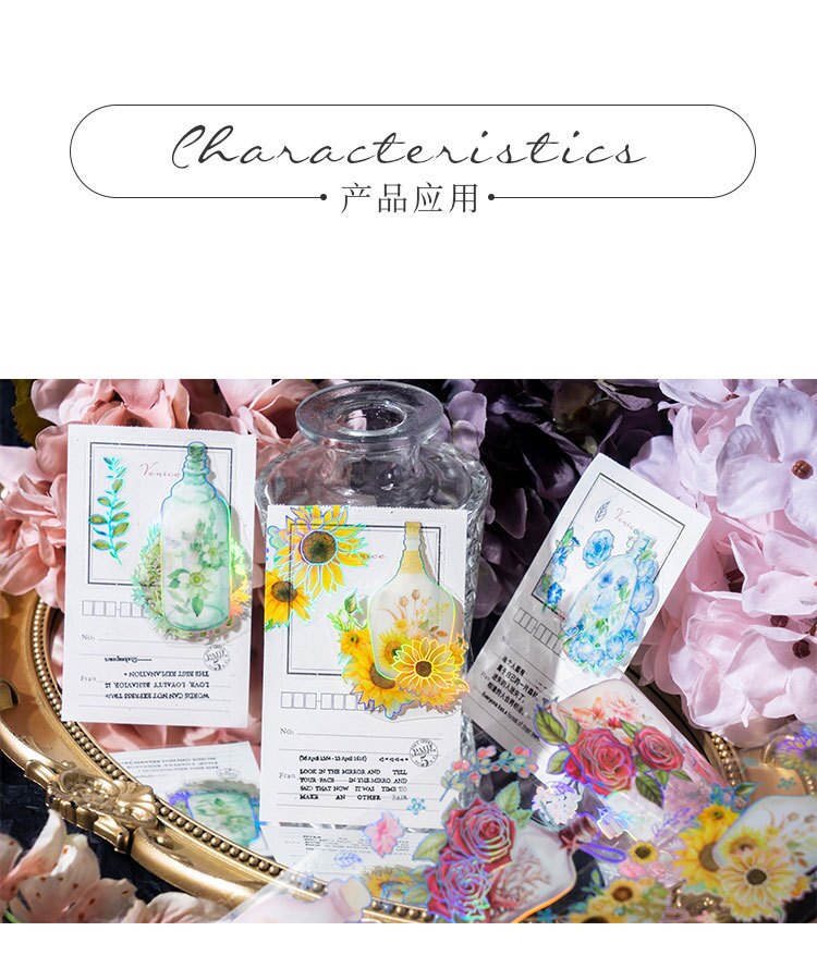 5cm *3 Meters Elegant Bottles and Flowers Waterproof Masking Tape DIY Decorative Tape Stickers