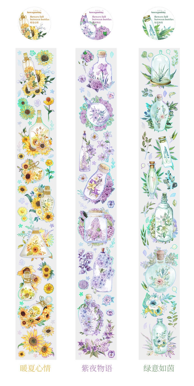 5cm *3 Meters Elegant Bottles and Flowers Waterproof Masking Tape DIY Decorative Tape Stickers