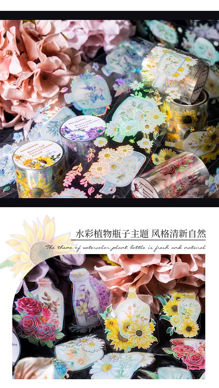 5cm *3 Meters Elegant Bottles and Flowers Waterproof Masking Tape DIY Decorative Tape Stickers