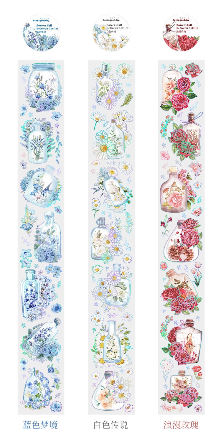 5cm *3 Meters Elegant Bottles and Flowers Waterproof Masking Tape DIY Decorative Tape Stickers