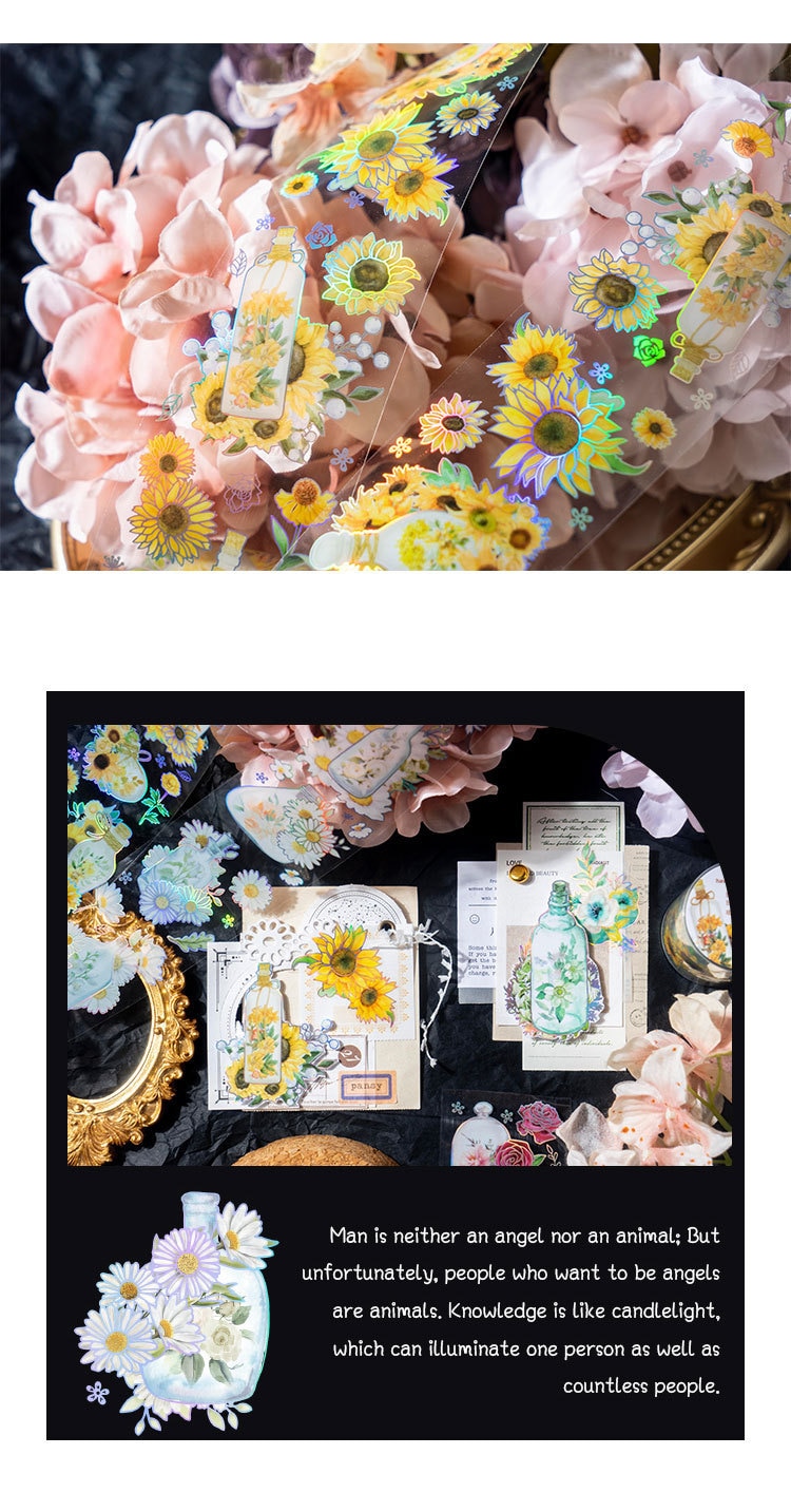 5cm *3 Meters Elegant Bottles and Flowers Waterproof Masking Tape DIY Decorative Tape Stickers