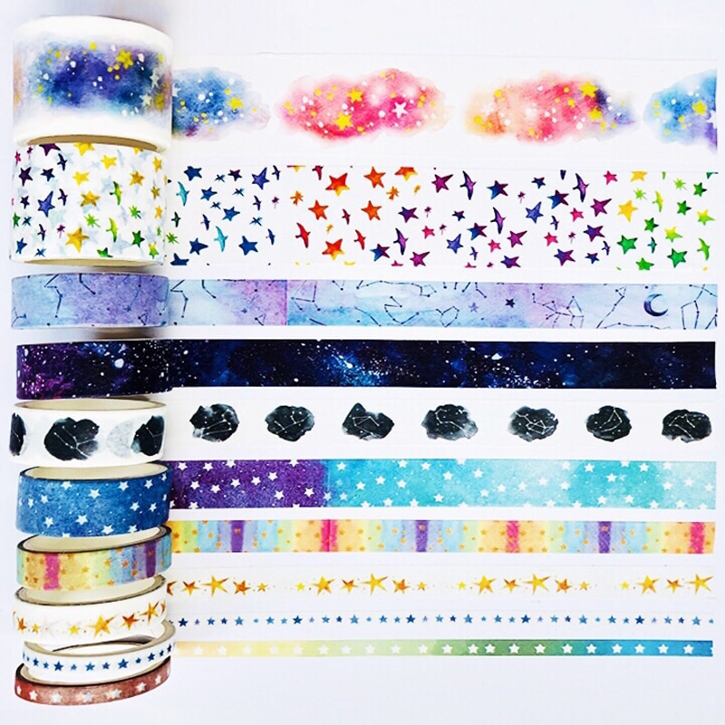 10 Rolls /Box Watercolored Starry Night Sky Washi Masking Tape Album Scrapbooking Decoration