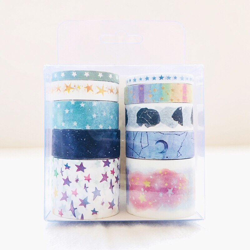 10 Rolls /Box Watercolored Starry Night Sky Washi Masking Tape Album Scrapbooking Decoration