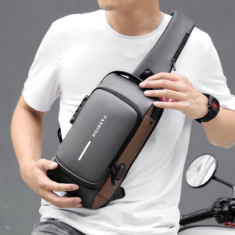 Men's Multifunction Anti-theft USB Shoulder Bag Man Crossbody Cross body Travel Sling Chest Bags Pack Messenger Pack For Male