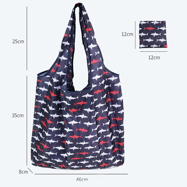 Fashion Printing Foldable Eco-Friendly Shopping Bag Tote Folding Pouch Handbags Convenient Large-capacity for Travel Grocery Bag