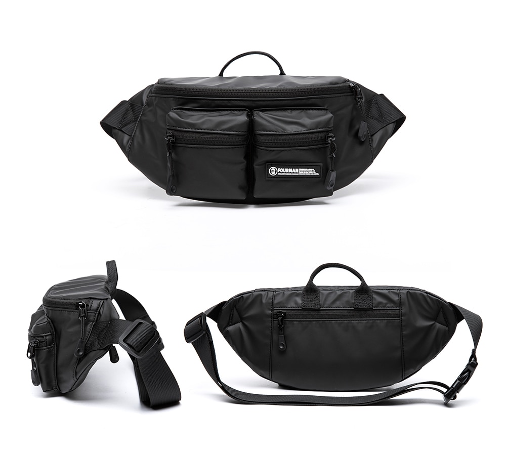 Men's Bag Oxford Waterproof 7.9inch Flat Crossbody Bag Sport Waist Bag for Men with Back Anti-theft Zipper Bag Outdoor Sling Bag