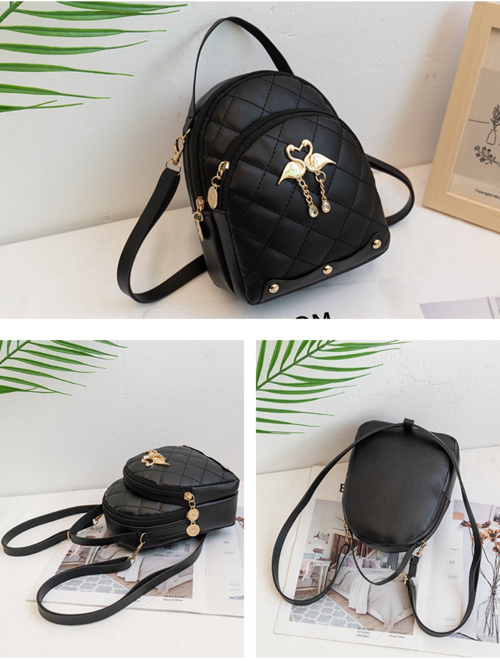 Embroidered Small Backpack PU Leather Women's Bag 2022 Trend Ladies Phone Pouch Multi-Function Mochilas Bagpack Girls Schoolbag