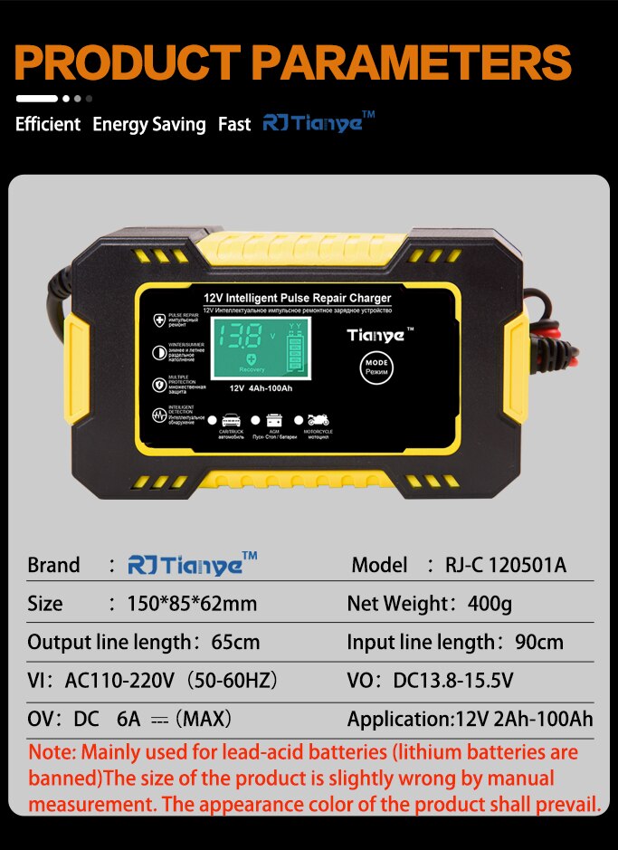 Automatic Car Battery Charger For Truck Motorcycle Lawn Mower Intelligent Multifunction Pulse Repair Starter Auto Parts Tool