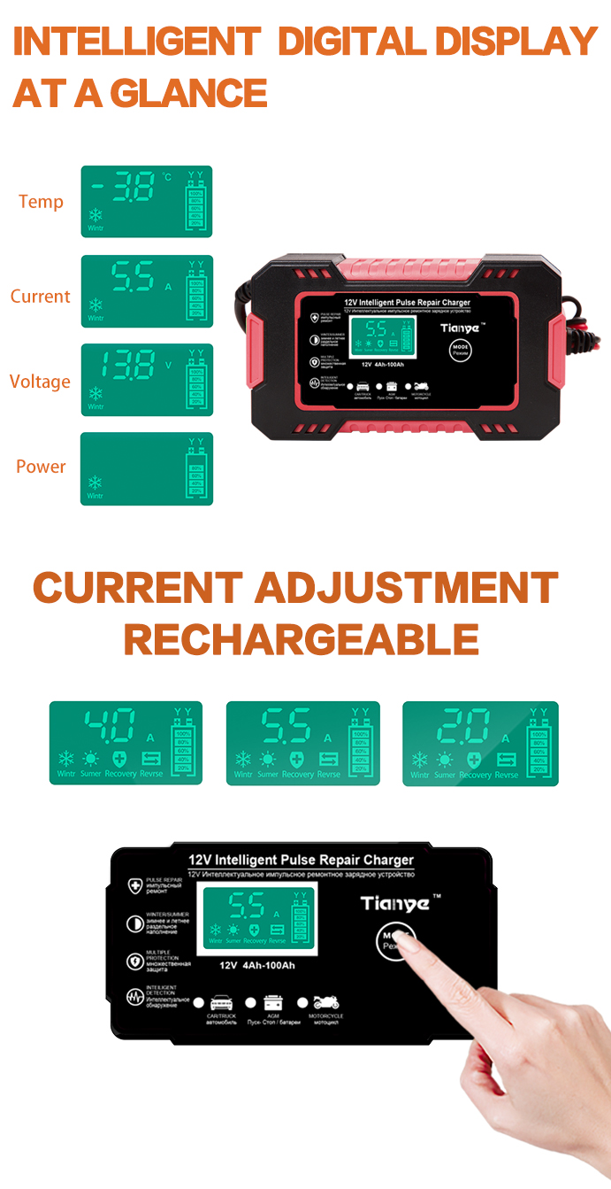 Automatic Car Battery Charger For Truck Motorcycle Lawn Mower Intelligent Multifunction Pulse Repair Starter Auto Parts Tool