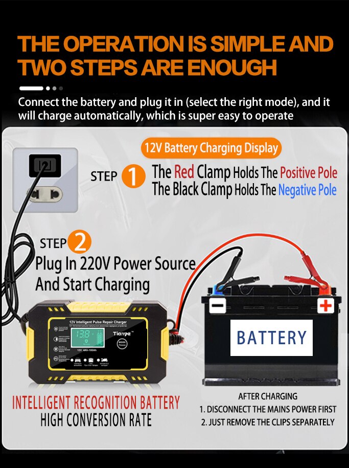 Automatic Car Battery Charger For Truck Motorcycle Lawn Mower Intelligent Multifunction Pulse Repair Starter Auto Parts Tool