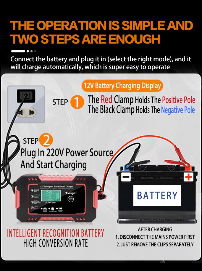 Automatic Car Battery Charger For Truck Motorcycle Lawn Mower Intelligent Multifunction Pulse Repair Starter Auto Parts Tool