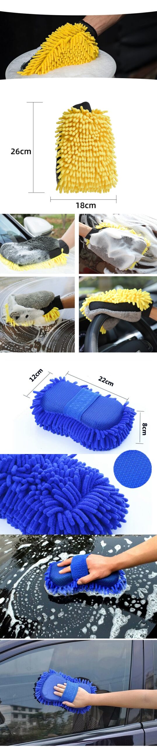 2 in 1 Ultrafine Fiber Chenille Microfiber Car Wash Glove Mitt Soft Mesh backing No Scratch for Car Wash Cleaning Glove