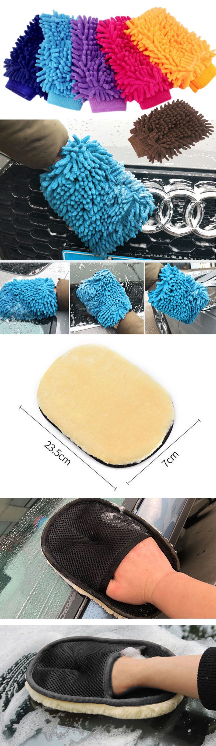 2 in 1 Ultrafine Fiber Chenille Microfiber Car Wash Glove Mitt Soft Mesh backing No Scratch for Car Wash Cleaning Glove