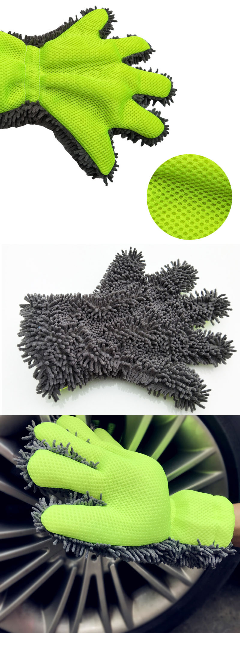 2 in 1 Ultrafine Fiber Chenille Microfiber Car Wash Glove Mitt Soft Mesh backing No Scratch for Car Wash Cleaning Glove