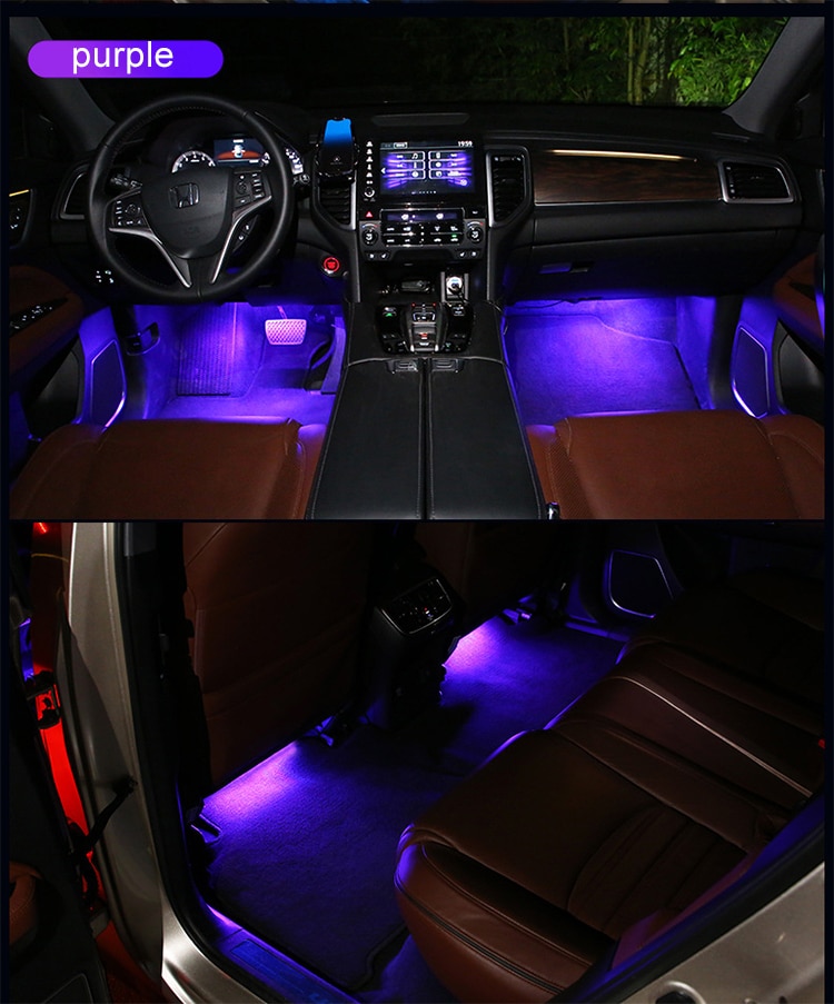 OKEEN 4PCS Car Atmosphere Led Foot Light USB Lighter APP Control RGB Multiple Modes Auto Interior Ambient Decorative Lamp