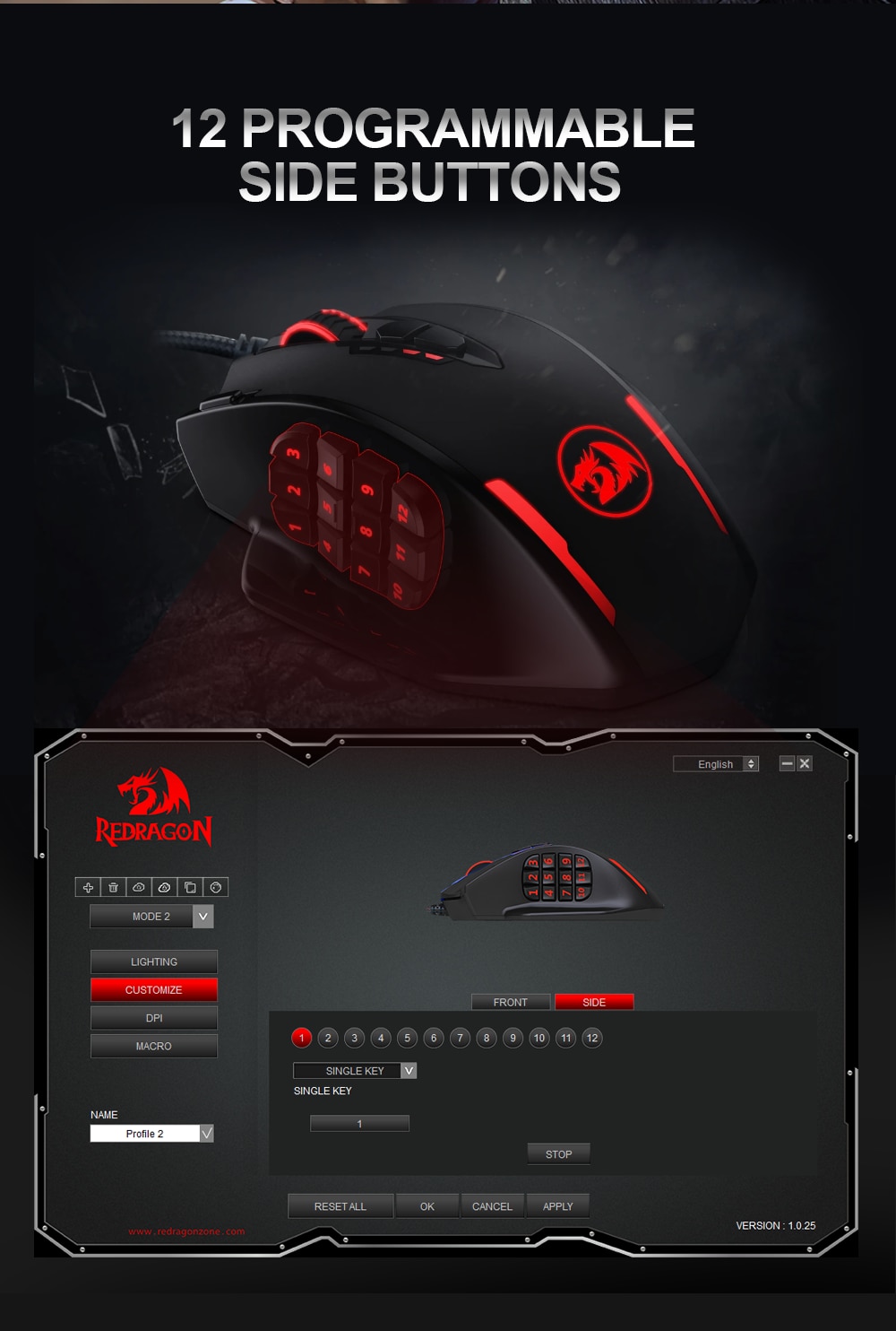 REDRAGON M908 Impact USB wired RGB Gaming Mouse 12400 DPI 17 buttons programmable game Optical mice for Computer PC Laptop