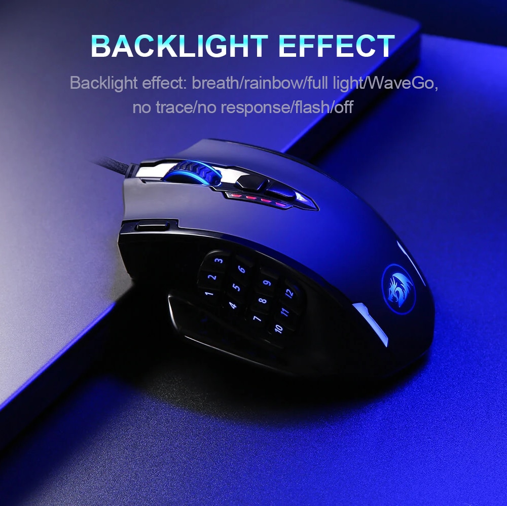 REDRAGON M908 Impact USB wired RGB Gaming Mouse 12400 DPI 17 buttons programmable game Optical mice for Computer PC Laptop