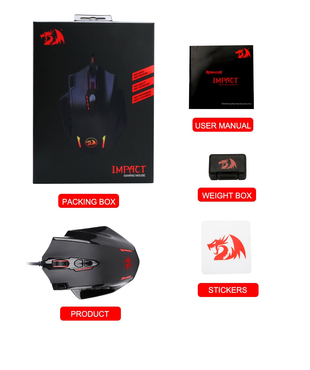 REDRAGON M908 Impact USB wired RGB Gaming Mouse 12400 DPI 17 buttons programmable game Optical mice for Computer PC Laptop