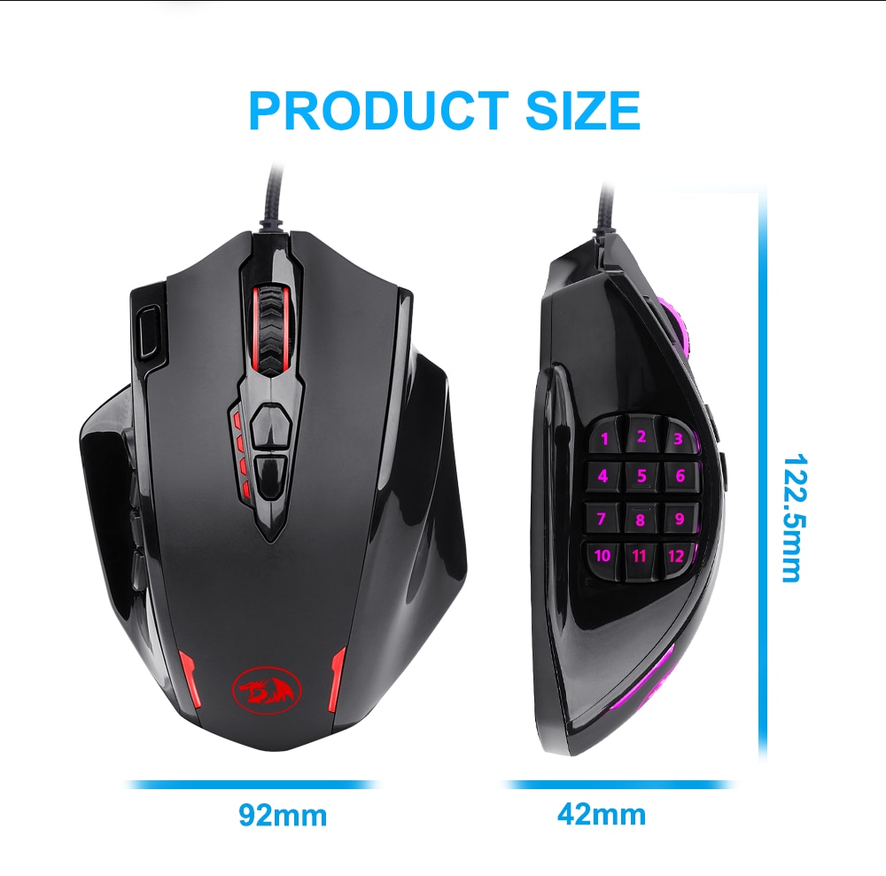 REDRAGON M908 Impact USB wired RGB Gaming Mouse 12400 DPI 17 buttons programmable game Optical mice for Computer PC Laptop