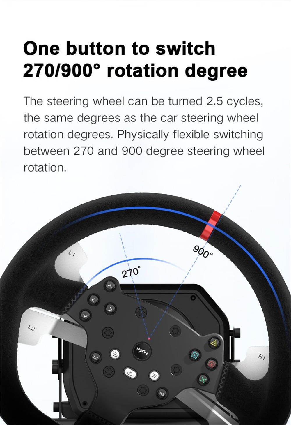 PXN V10 Game Steering Racing Simulator Steering Wheel Volante 270/900 Rotation with Clamps For PC/PS4/Xbox One/Xbox Series X/S