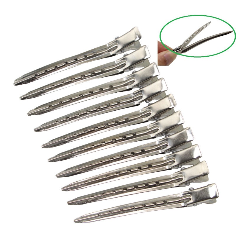 10pcs Hair Care Clips Stainless Steel Hairdressing Sectioning Clips Clamps For Hairdressing Barber Hair Cut Use Styling Tools