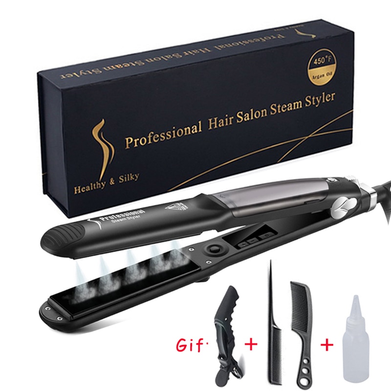 Professional Steam Hair Straightener 2 in 1 Ceramic Vapor Hair Iron Salon Straightening Curling Styling Tool