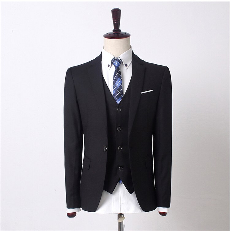 2023High-end men's (suit + vest + trousers) boutique casual business trend slim handsome groom wedding dress suit three sets