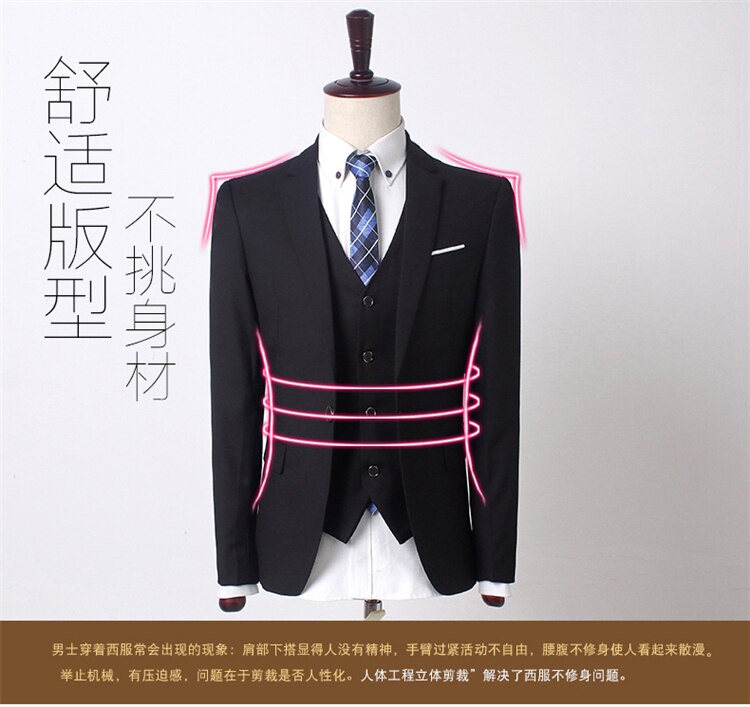 2023High-end men's (suit + vest + trousers) boutique casual business trend slim handsome groom wedding dress suit three sets